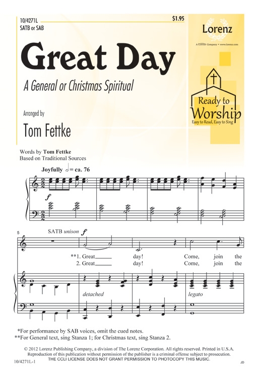 Great Day : SATB : Tom Fettke : Tom Fettke : Sheet Music : 10-4271L : 9781429129589