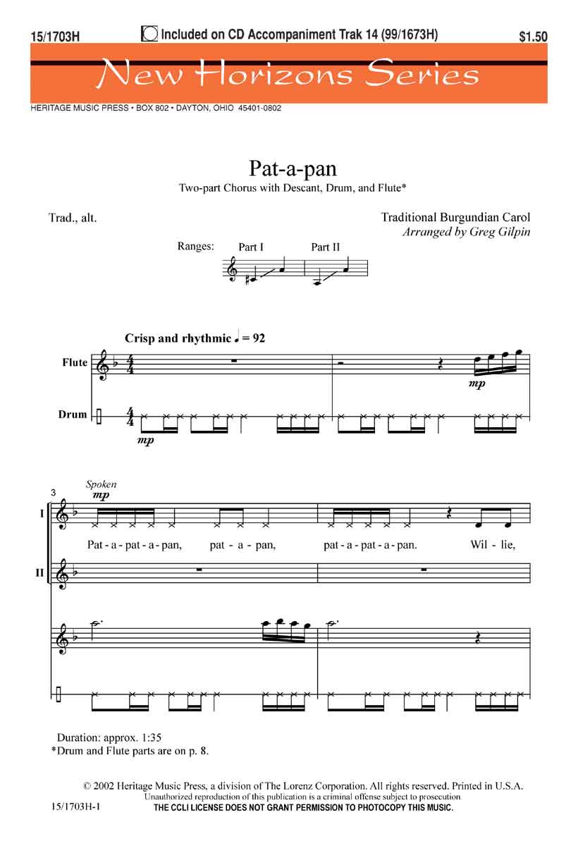 Pat-a-pan : 2-Part : Greg Gilpin : Greg Gilpin : Sheet Music : 15-1703H : 000308062892