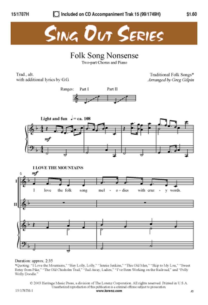 Folk Song Nonsense : 2-Part : Greg Gilpin : Greg Gilpin : Sheet Music : 15-1787H : 000308068962